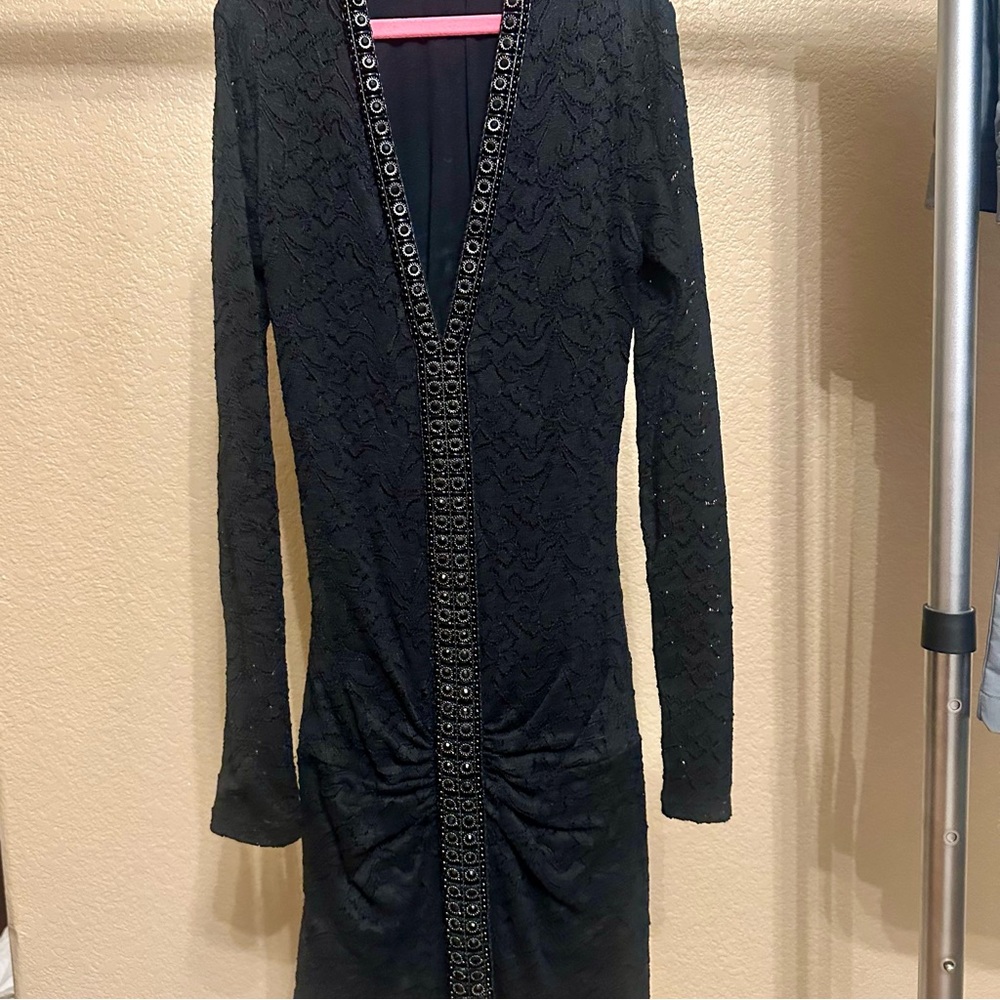 Sky Black Long Sleeve Lace Dress